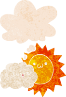 dessin animé Soleil et nuage avec pensée bulle dans grunge affligé rétro texturé style png