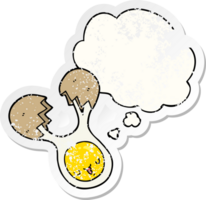 cartoon cracked egg with thought bubble as a distressed worn sticker png