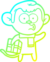 cold gradient line drawing of a cartoon christmas monkey png