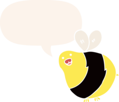 cartoon bee with speech bubble in retro style png