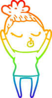 rainbow gradient line drawing of a cartoon calm woman png