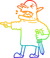 rainbow gradient line drawing of a cartoon goblin with knife png