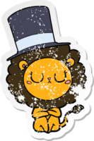 distressed sticker of a cartoon lion wearing top hat png