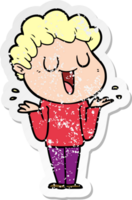 distressed sticker of a laughing cartoon man png