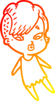 warm gradient line drawing of a cartoon surprised girl png