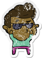 distressed sticker of a cartoon cool guy png