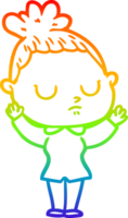 rainbow gradient line drawing of a cartoon calm woman png