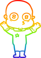 rainbow gradient line drawing of a cartoon weird bald spaceman png