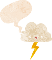 cartoon storm cloud with speech bubble in grunge distressed retro textured style png