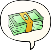 cartoon stack of cash with speech bubble in smooth gradient style png