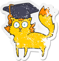 retro distressed sticker of a cartoon cat graduate png
