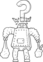 hand drawn black and white cartoon confused robot carrying shopping png