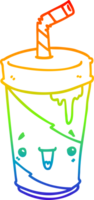 rainbow gradient line drawing of a cartoon soda cup png