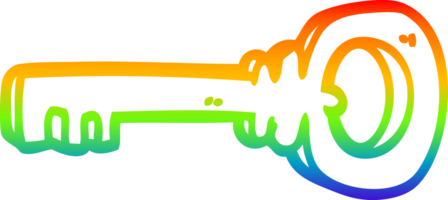 rainbow gradient line drawing of a cartoon gold key png