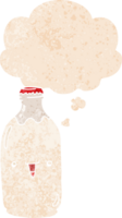 söt tecknad serie mjölk flaska med trodde bubbla i grunge bedrövad retro texturerad stil png