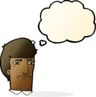 cartoon man narrowing eyes with thought bubble png