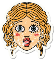 Distressed Sticker Tattoo im traditionellen Stil des weiblichen Gesichts png