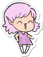 distressed sticker of a cartoon elf girl png