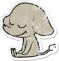 distressed sticker of a cartoon smiling elephant png