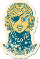 Retro Tattoo Style half orc rogue with natural 20 dice roll png