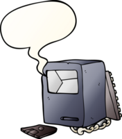 cartoon broken old computer with speech bubble in smooth gradient style png