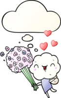 cute cartoon cloud head creature with thought bubble in smooth gradient style png