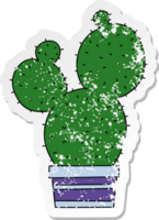 distressed sticker of a quirky hand drawn cartoon cactus png