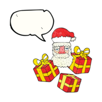 hand drawn texture speech bubble cartoon tired santa claus face with presents png