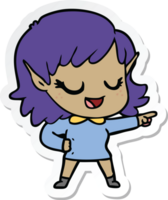 sticker of a happy cartoon elf girl pointing png