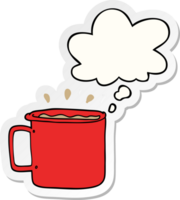 cartoon camping cup of coffee with thought bubble as a printed sticker png