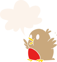 cartoon over excited robin with speech bubble in retro style png