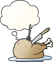 cartoon turkey with thought bubble in smooth gradient style png