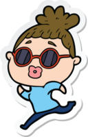 sticker of a cartoon woman running wearing sunglasses png