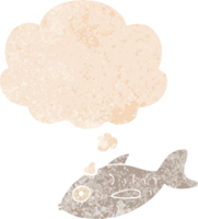 cartoon fish with thought bubble in grunge distressed retro textured style png
