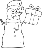 hand- getrokken zwart en wit tekenfilm sneeuwman png