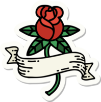 autocollant de tatouage dans le style traditionnel d'une rose et d'une bannière png