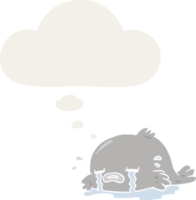 dessin animé pleurs poisson avec pensée bulle dans rétro style png