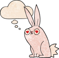 cartoon bunny rabbit in love with thought bubble in grunge texture style png