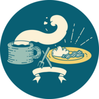 icon of a tattoo style breakfast and coffee png