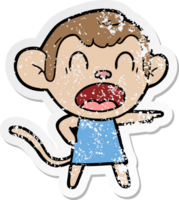 distressed sticker of a shouting cartoon monkey pointing png
