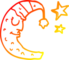 calentar degradado línea dibujo de un dibujos animados Luna con dormido gorra png