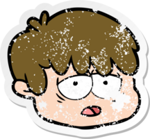 distressed sticker of a cartoon male face png