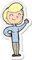 sticker of a cartoon friendly waving woman png