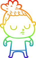 rainbow gradient line drawing of a cartoon calm woman png