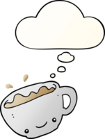 cartoon cup of coffee with thought bubble in smooth gradient style png