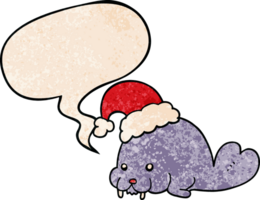 desenho animado Natal morsa com discurso bolha dentro retro textura estilo png