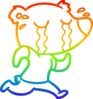 rainbow gradient line drawing of a cartoon crying bear running png