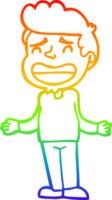Regenbogen Gradient Linie Zeichnung von ein Karikatur Junge Achselzucken png