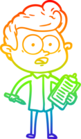 rainbow gradient line drawing of a shocked cartoon salesman png