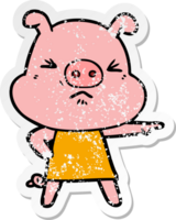 verontruste sticker van een cartoon boos varken png